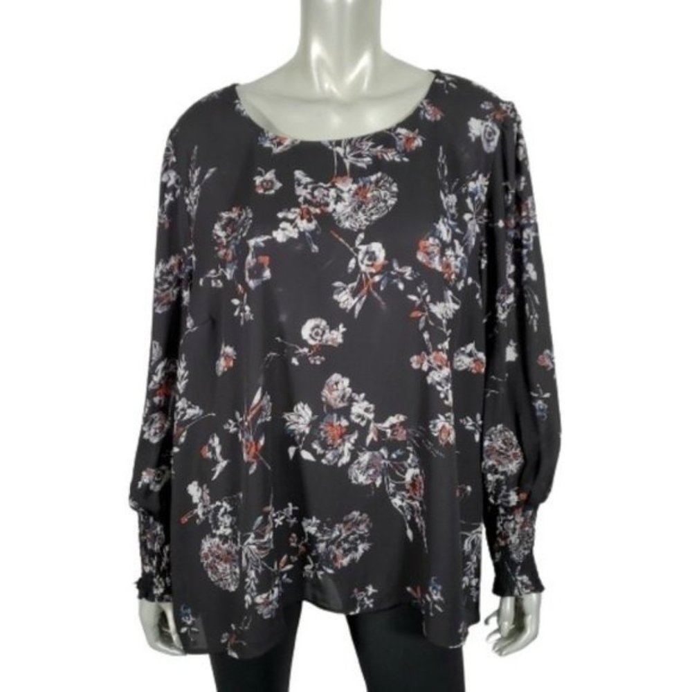 Massini Womens Top Plus‎ Size 2X Smocked Sleeve